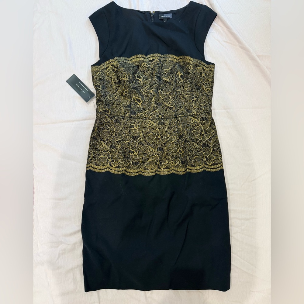 The Limited Strapless Black Dress with Gold Lace